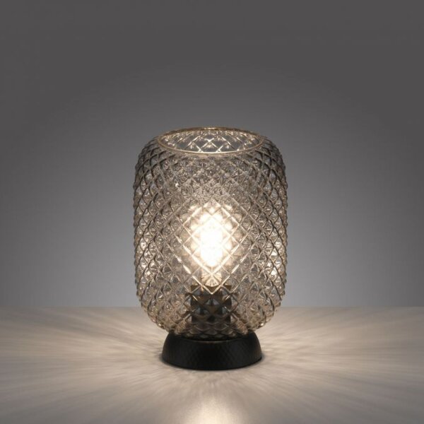 Lampe de table gris fumé noir verre métal 22,5 cm E27