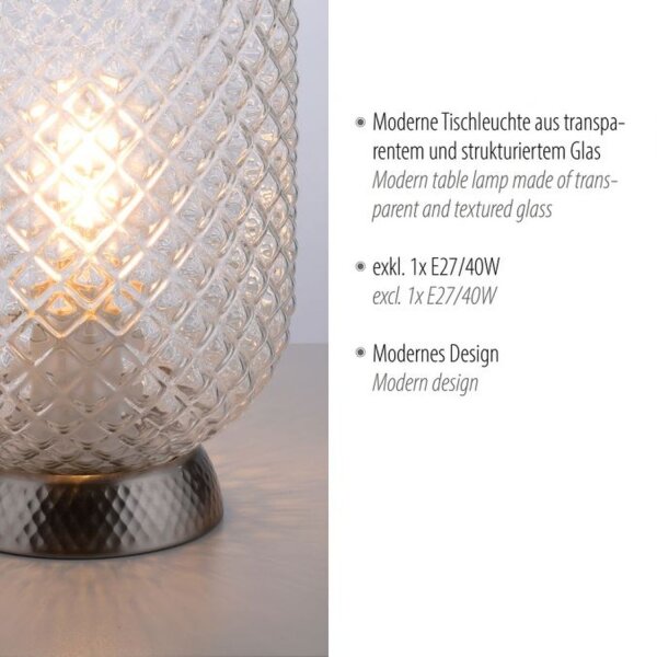 Lampe de table en acier Abat-jour en verre Métal 22,5 cm E27