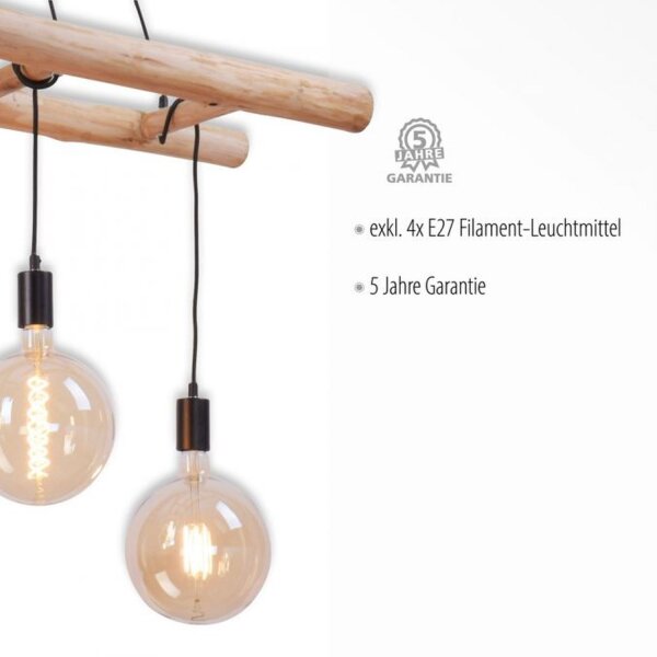 Lampe à suspendre Scandinave Bois 110 cm de long E27 naturel