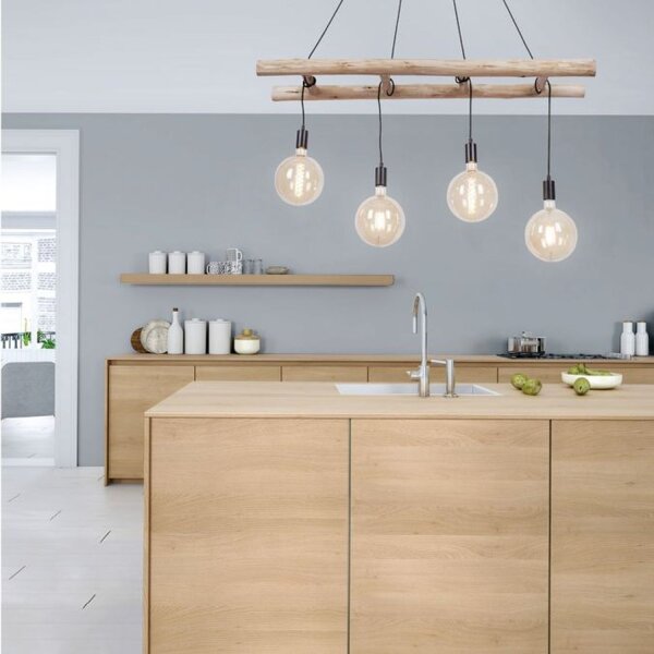 Lampe à suspendre Scandinave Bois 110 cm de long E27 naturel