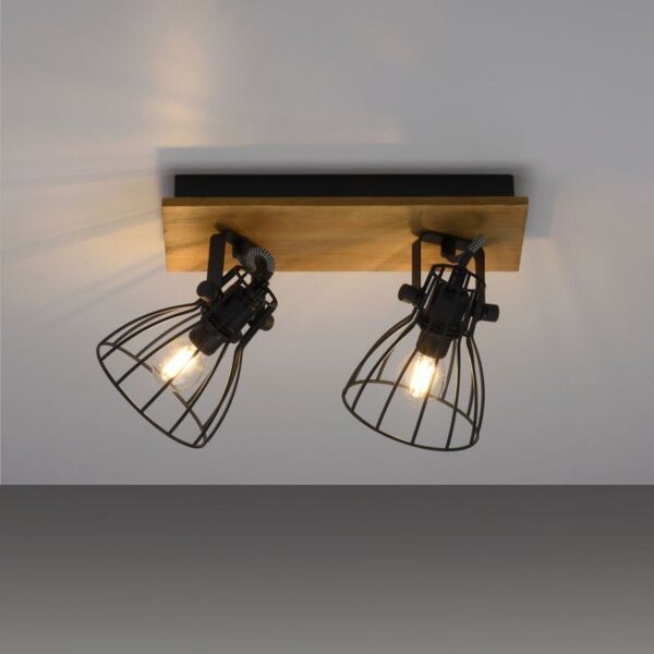 Spot de plafond bois métal fil 2 flammes E14 orientable