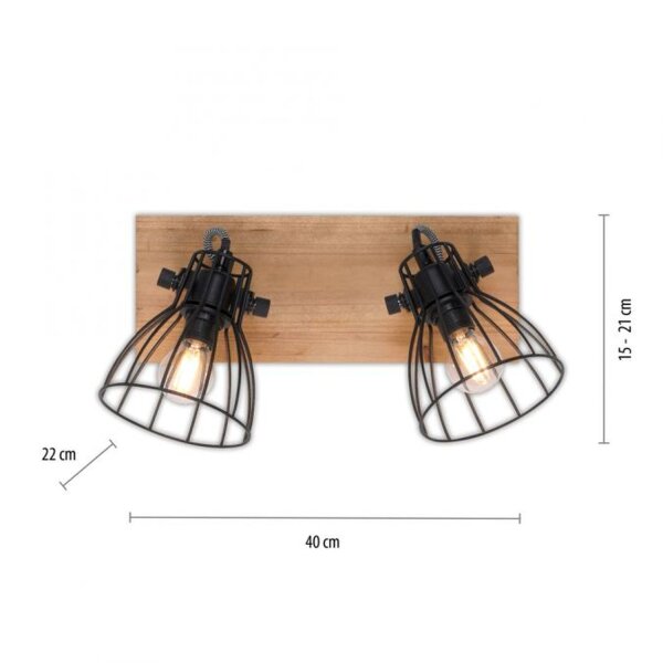 Spot de plafond bois métal fil 2 flammes E14 orientable