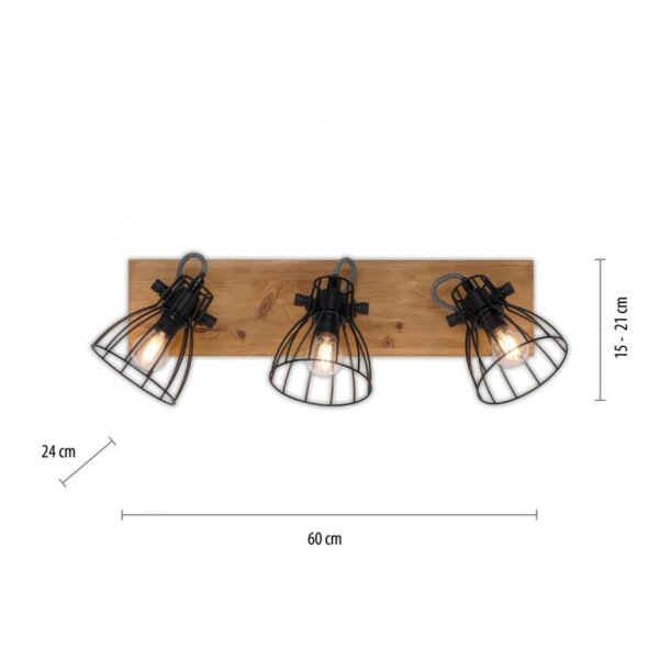 Spot de plafond bois métal fil 60 cm de long E14 réglable
