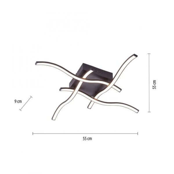 Plafonnier LED Vagues Métal Noir L:55 cm 3000 K