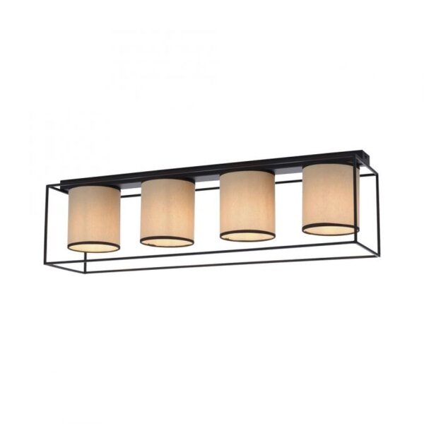 Lampe de plafonnier Tissu Métal Beige Noir E27 4 flammes