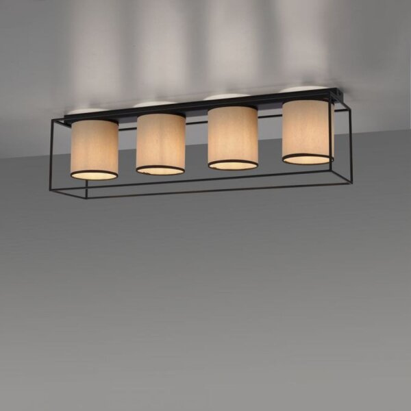 Lampe de plafonnier Tissu Métal Beige Noir E27 4 flammes