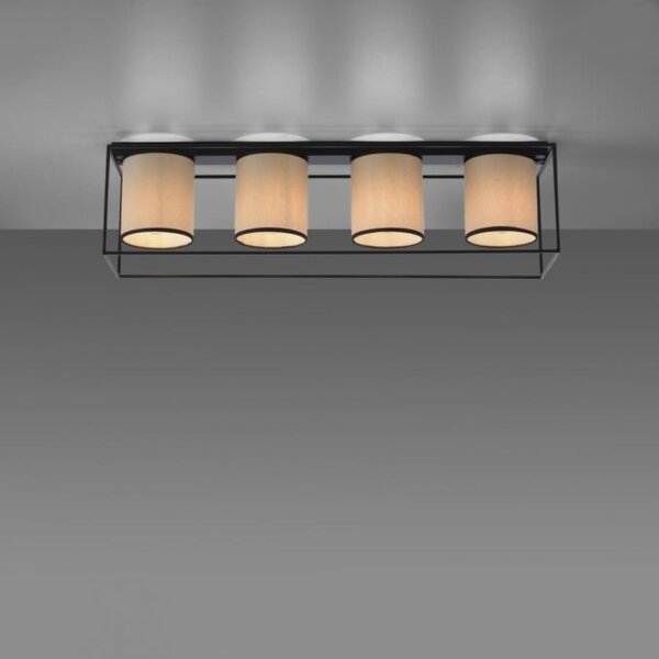 Lampe de plafonnier Tissu Métal Beige Noir E27 4 flammes