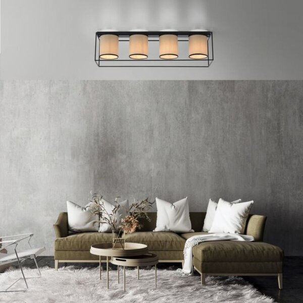 Lampe de plafonnier Tissu Métal Beige Noir E27 4 flammes