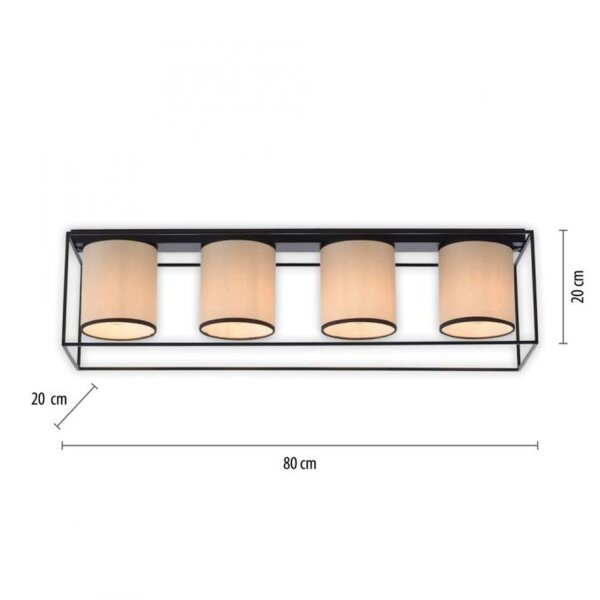 Lampe de plafonnier Tissu Métal Beige Noir E27 4 flammes