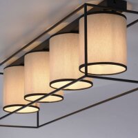 Lampe de plafonnier Tissu Métal Beige Noir E27 4...