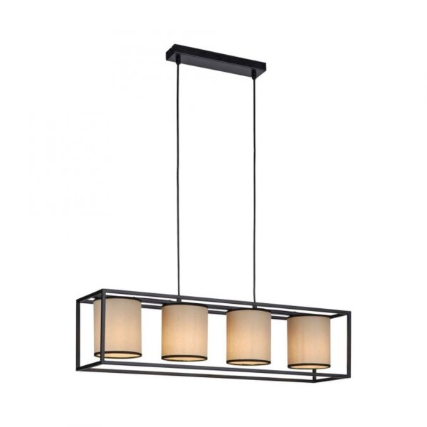 Suspension Tissu Métal Beige Noir E27 80 cm long