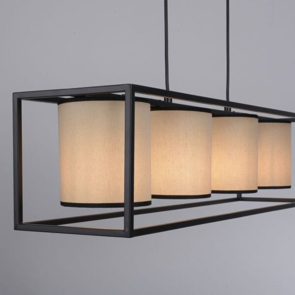 Suspension Tissu Métal Beige Noir E27 80 cm long
