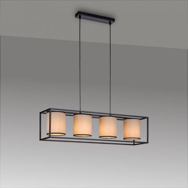 Suspension Tissu Métal Beige Noir E27 80 cm long