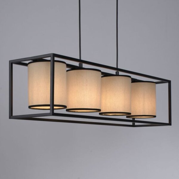 Suspension Tissu Métal Beige Noir E27 80 cm long