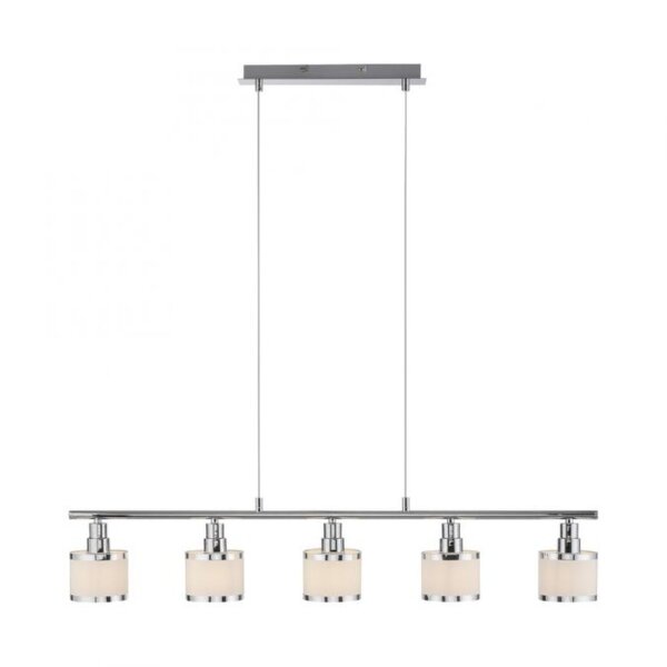 Suspension longue métal chrome 5 flammes E14 90 cm