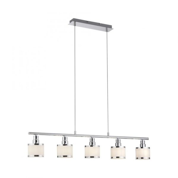 Suspension longue métal chrome 5 flammes E14 90 cm