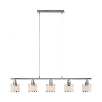 Suspension longue m&eacute;tal chrome 5 flammes E14 90 cm