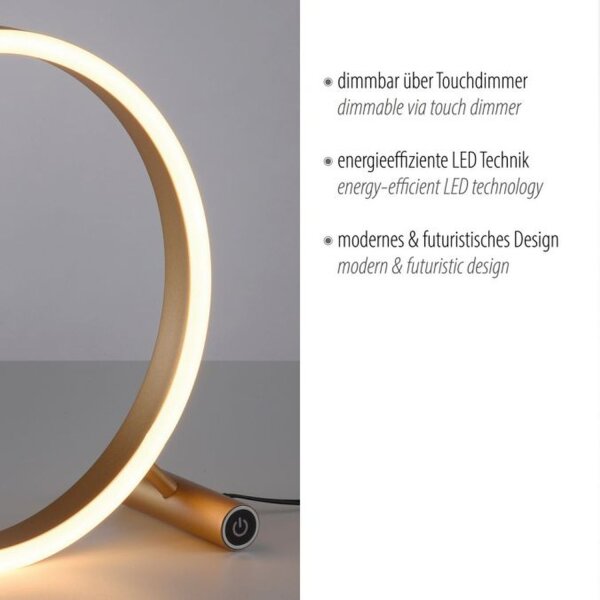 Lampe de table LED à intensité variable Touch 28 cm anneau en laiton