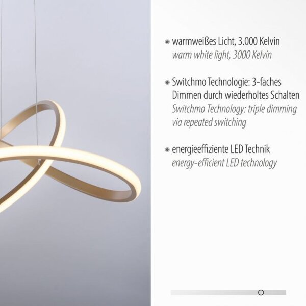Suspension LED à intensité variable en laiton 3000 K L:57 cm