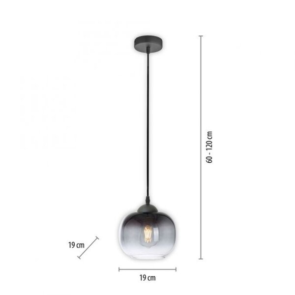 Lampe à suspendre Abat-jour en verre Gris fumé Noir E27 Ø19 cm rond