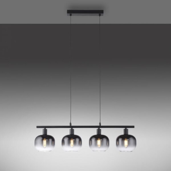 Suspension verre métal gris fumé noir E14 L:68 cm