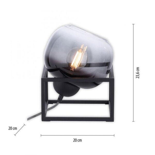 Lampe de table Abat-jour en verre Gris fumé Noir E27 23 cm petit