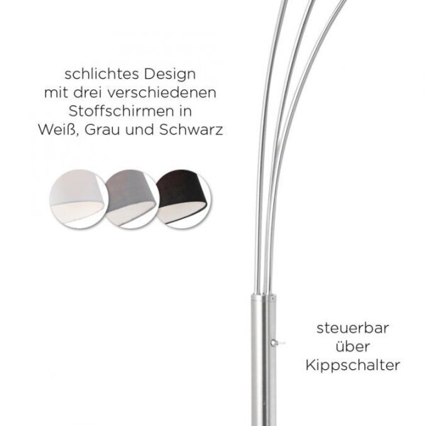 Confortable lampe à arc métal tissu E27 190 cm 3-flmg