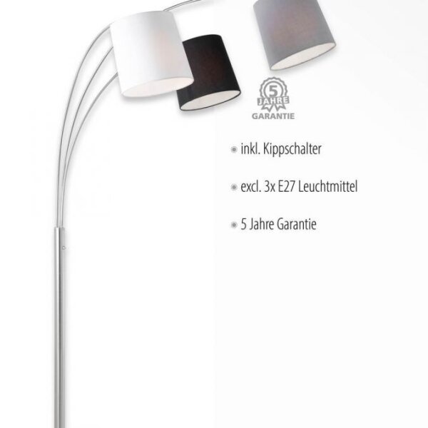 Confortable lampe à arc métal tissu E27 190 cm 3-flmg