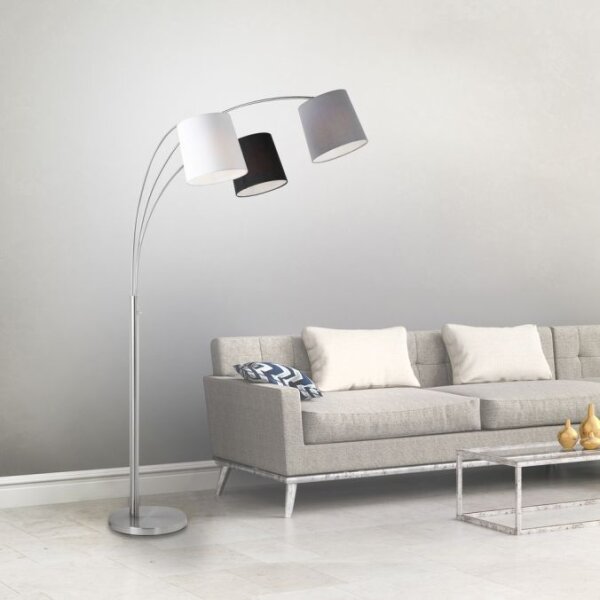 Confortable lampe à arc métal tissu E27 190 cm 3-flmg