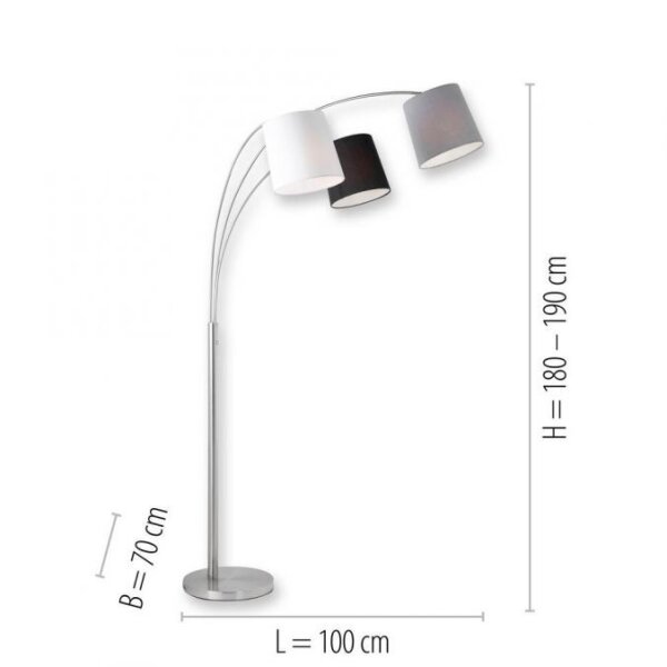 Confortable lampe à arc métal tissu E27 190 cm 3-flmg