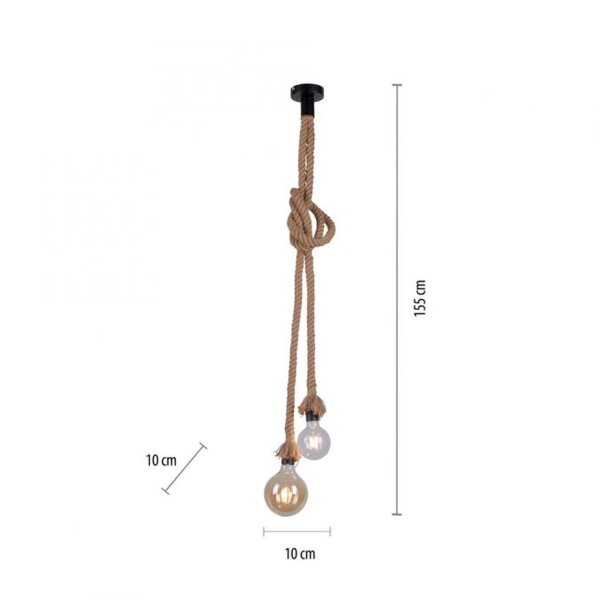 Suspension vintage E27 2 flammes Ø10 cm corde tau