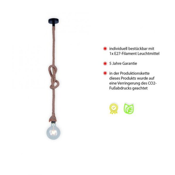 Suspension vintage E27 jusquà 15 W Ø10 cm rond corde tau