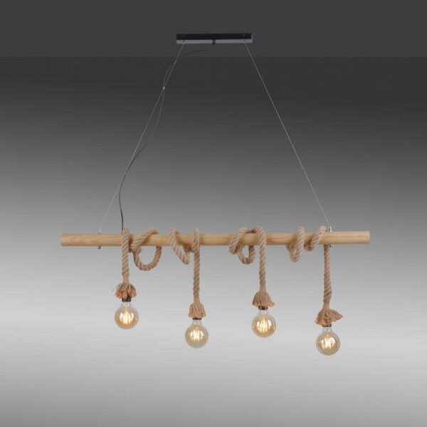 Suspension vintage poutre en bois corde E27 100 cm