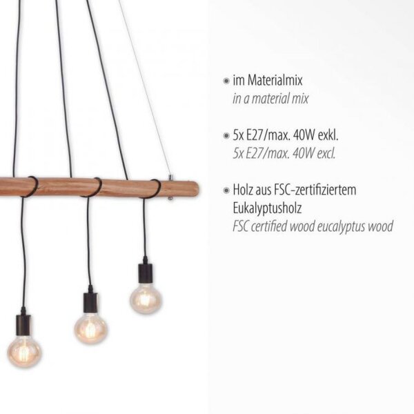 Suspension allongée en bois 110 cm E27 Scandinave