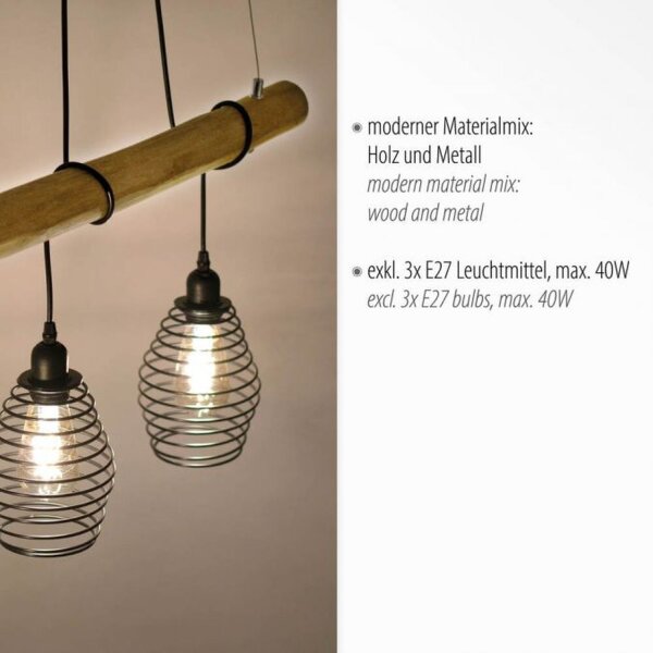 Suspensions E27 90 cm Noir Naturel Vintage