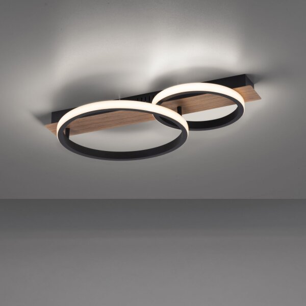 Lampe de plafonnier LED Bois Métal Naturel Noir 53 cm 3200 lm