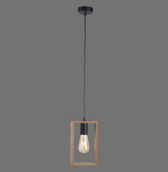 Suspension naturelle bois métal L:15 cm E27 Retro