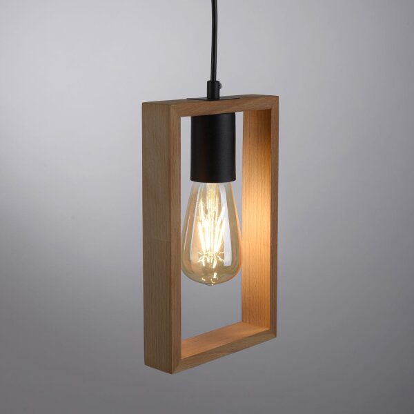 Suspension naturelle bois métal L:15 cm E27 Retro