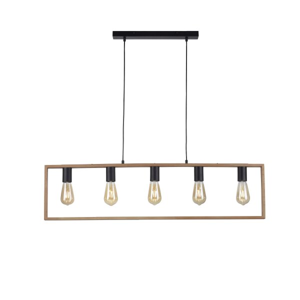 Lampe à suspendre naturelle Rétro Bois Métal L:100 cm 5-flmg