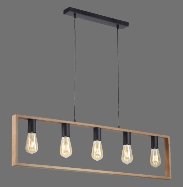 Lampe à suspendre naturelle Rétro Bois Métal L:100 cm 5-flmg