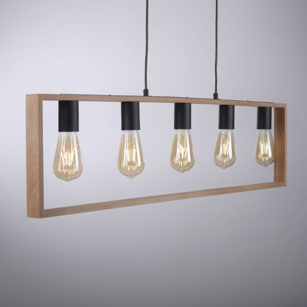 Lampe à suspendre naturelle Rétro Bois Métal L:100 cm 5-flmg