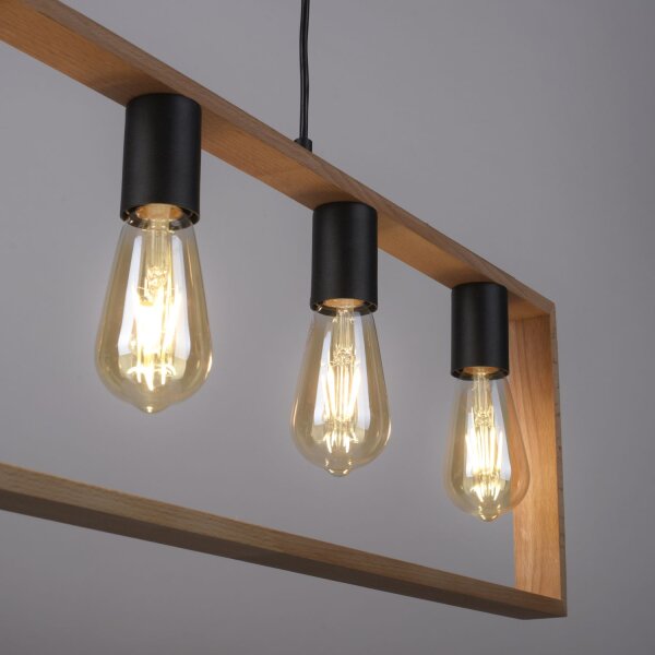 Lampe à suspendre naturelle Rétro Bois Métal L:100 cm 5-flmg