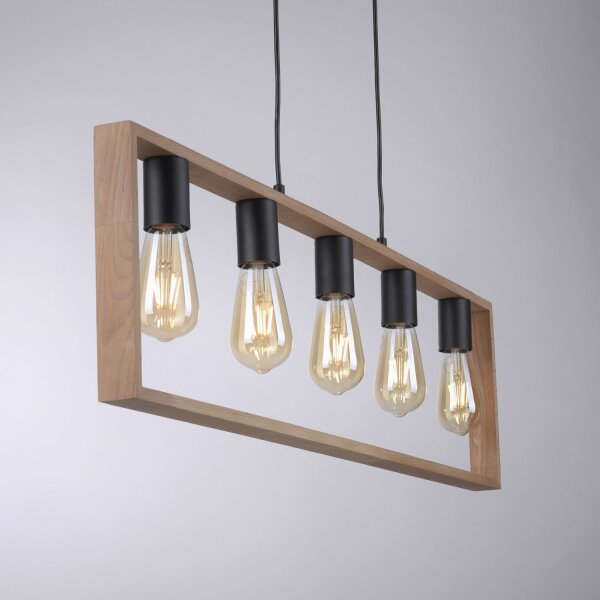 Lampe à suspendre naturelle Rétro Bois Métal L:100 cm 5-flmg