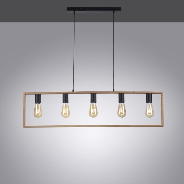 Lampe à suspendre naturelle Rétro Bois Métal L:100 cm 5-flmg