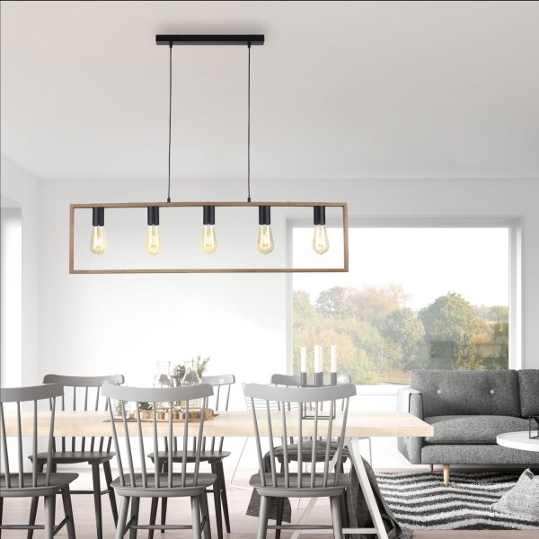 Lampe à suspendre naturelle Rétro Bois Métal L:100 cm 5-flmg