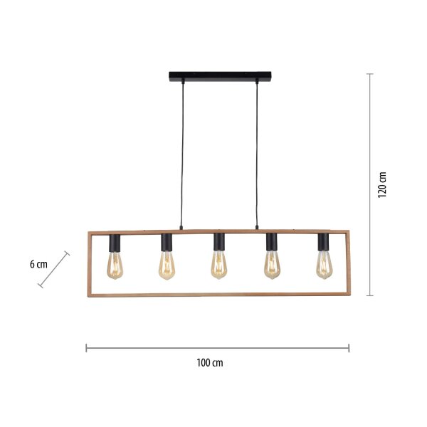 Lampe à suspendre naturelle Rétro Bois Métal L:100 cm 5-flmg