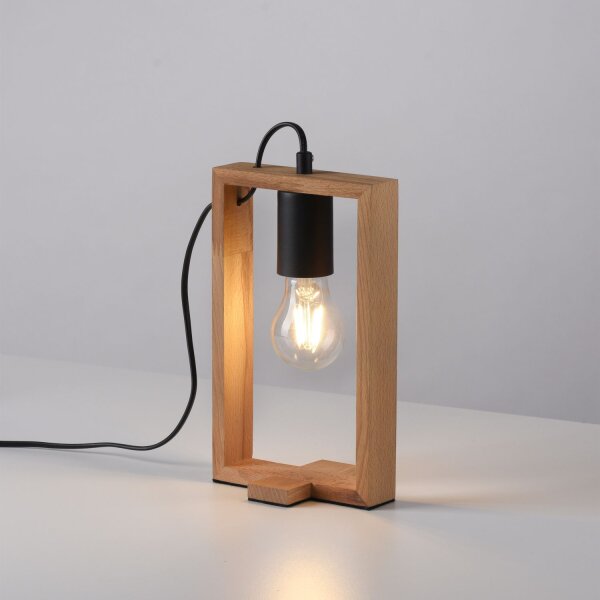 Lampe de table naturelle bois métal 28,5 cm E27 Retro