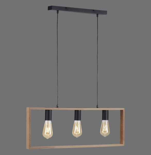 Lampe à suspendre naturelle Rétro Bois Métal L:69 cm 3-flmg