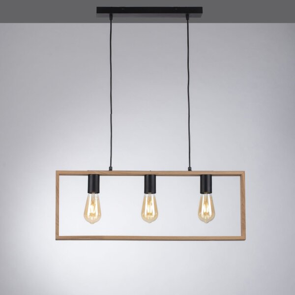 Lampe à suspendre naturelle Rétro Bois Métal L:69 cm 3-flmg