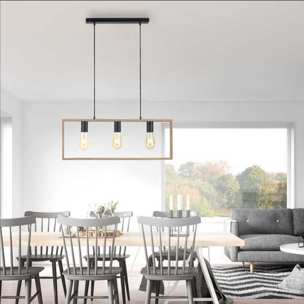 Lampe à suspendre naturelle Rétro Bois Métal L:69 cm 3-flmg